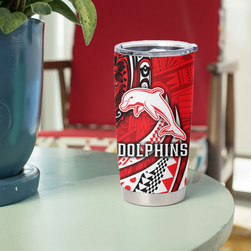 Personalised Dolphins Tumbler Cup Polynesian Tribal Art Style With Muscular Dolphin Mascot