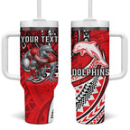 Personalised Dolphins Tumbler With Handle Polynesian Tribal Art Style With Muscular Dolphin Mascot
