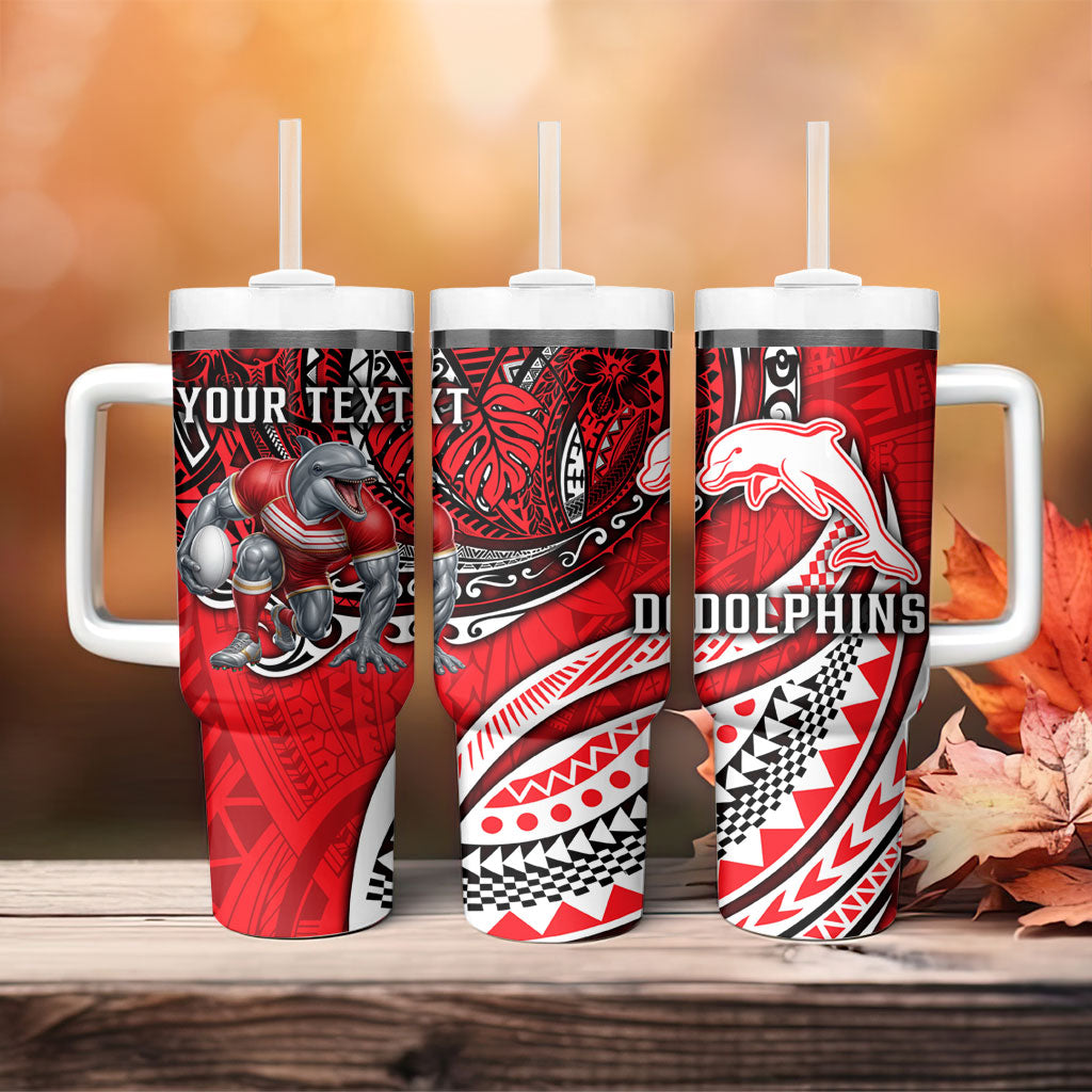 Personalised Dolphins Tumbler With Handle Polynesian Tribal Art Style With Muscular Dolphin Mascot