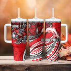 Personalised Dolphins Tumbler With Handle Polynesian Tribal Art Style With Muscular Dolphin Mascot