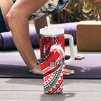Personalised Dolphins Tumbler With Handle Polynesian Tribal Art Style With Muscular Dolphin Mascot