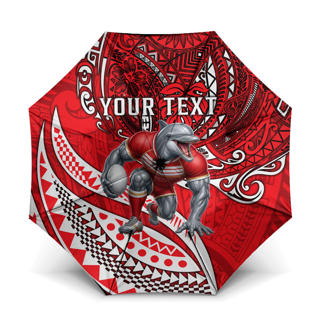 Personalised Dolphins Umbrella Polynesian Tribal Art Style With Muscular Dolphin Mascot