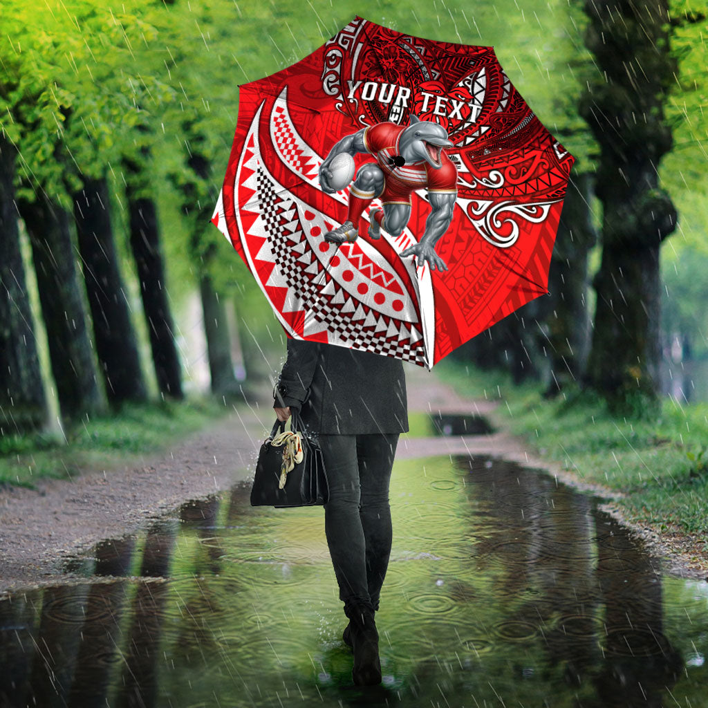 Personalised Dolphins Umbrella Polynesian Tribal Art Style With Muscular Dolphin Mascot