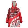 Personalised Dolphins Wearable Blanket Hoodie Polynesian Tribal Art Style With Muscular Dolphin Mascot