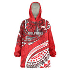Personalised Dolphins Wearable Blanket Hoodie Polynesian Tribal Art Style With Muscular Dolphin Mascot
