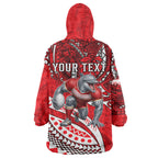 Personalised Dolphins Wearable Blanket Hoodie Polynesian Tribal Art Style With Muscular Dolphin Mascot