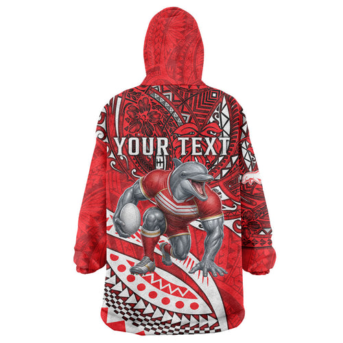 Personalised Dolphins Wearable Blanket Hoodie Polynesian Tribal Art Style With Muscular Dolphin Mascot