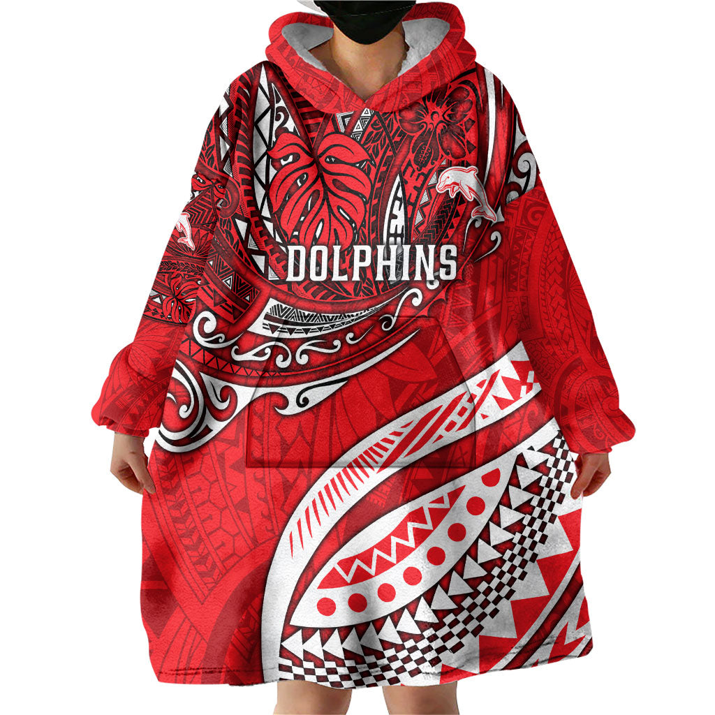 Personalised Dolphins Wearable Blanket Hoodie Polynesian Tribal Art Style With Muscular Dolphin Mascot