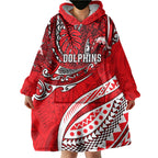 Personalised Dolphins Wearable Blanket Hoodie Polynesian Tribal Art Style With Muscular Dolphin Mascot