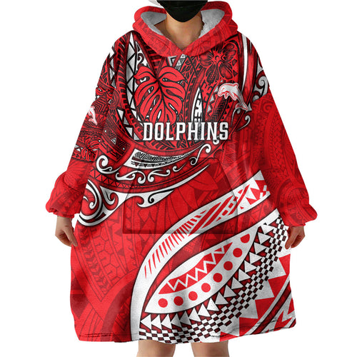 Personalised Dolphins Wearable Blanket Hoodie Polynesian Tribal Art Style With Muscular Dolphin Mascot