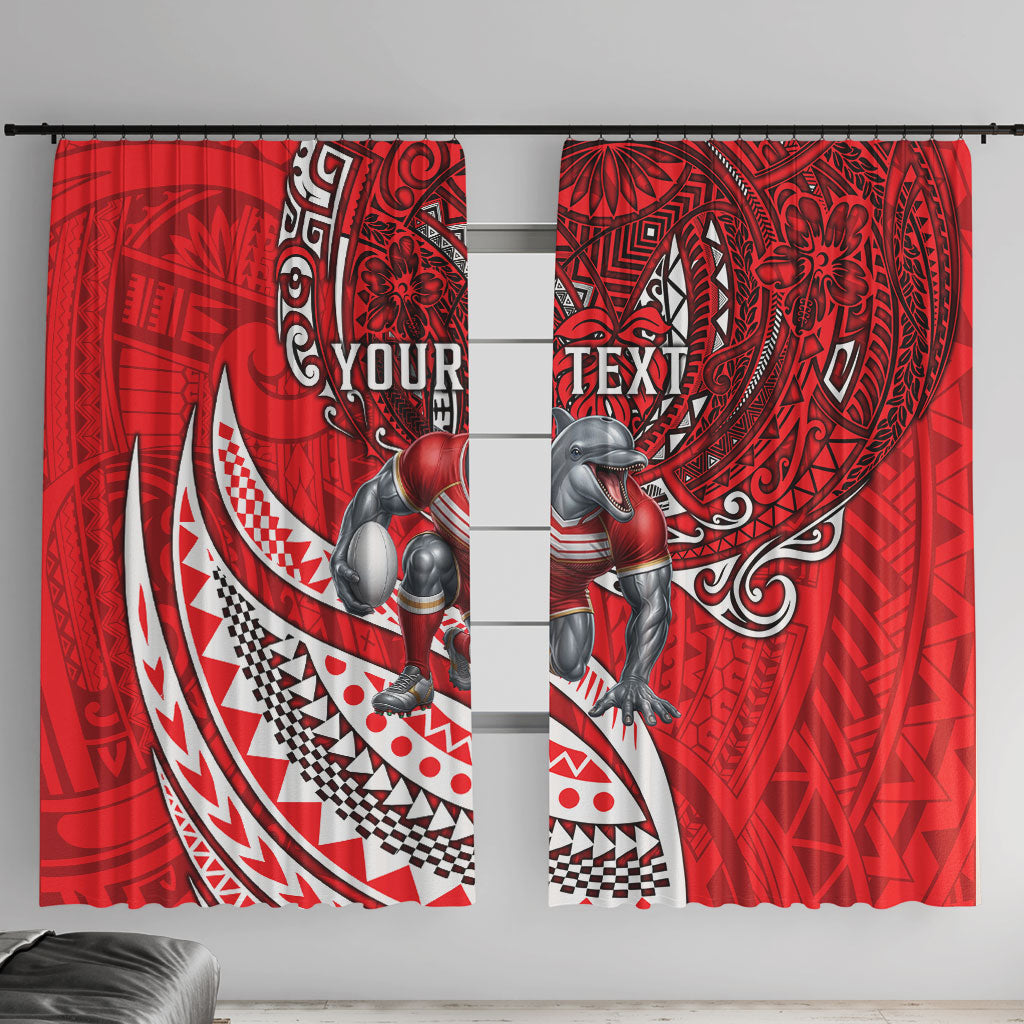 Personalised Dolphins Window Curtain Polynesian Tribal Art Style With Muscular Dolphin Mascot