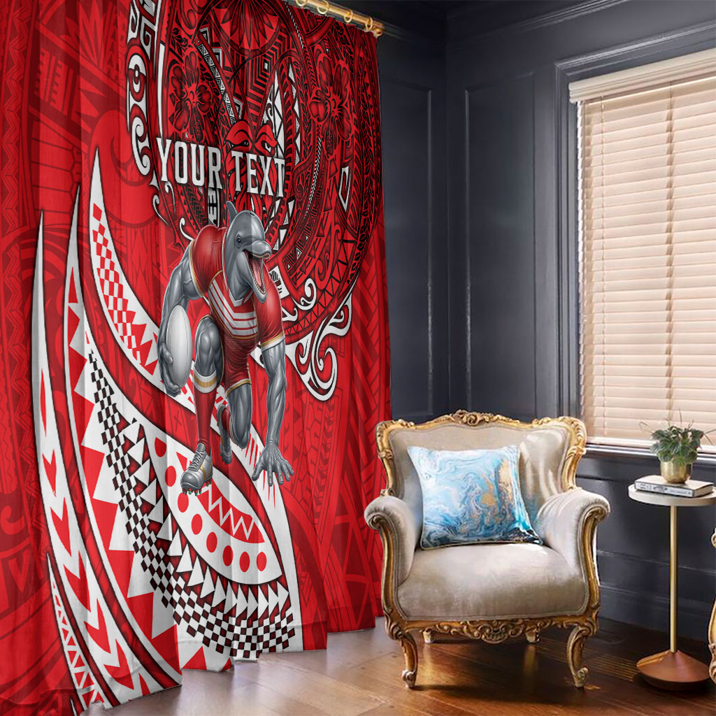 Personalised Dolphins Window Curtain Polynesian Tribal Art Style With Muscular Dolphin Mascot