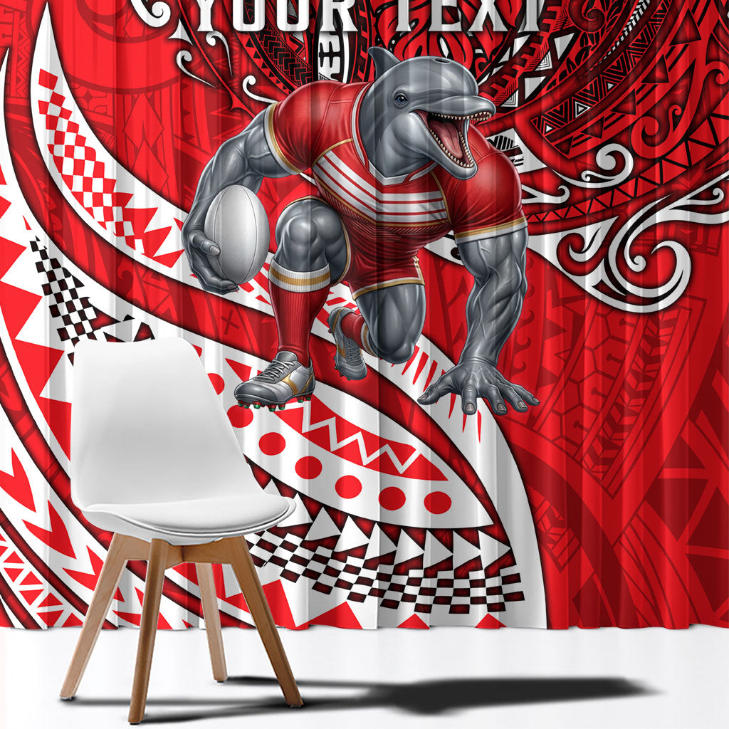 Personalised Dolphins Window Curtain Polynesian Tribal Art Style With Muscular Dolphin Mascot
