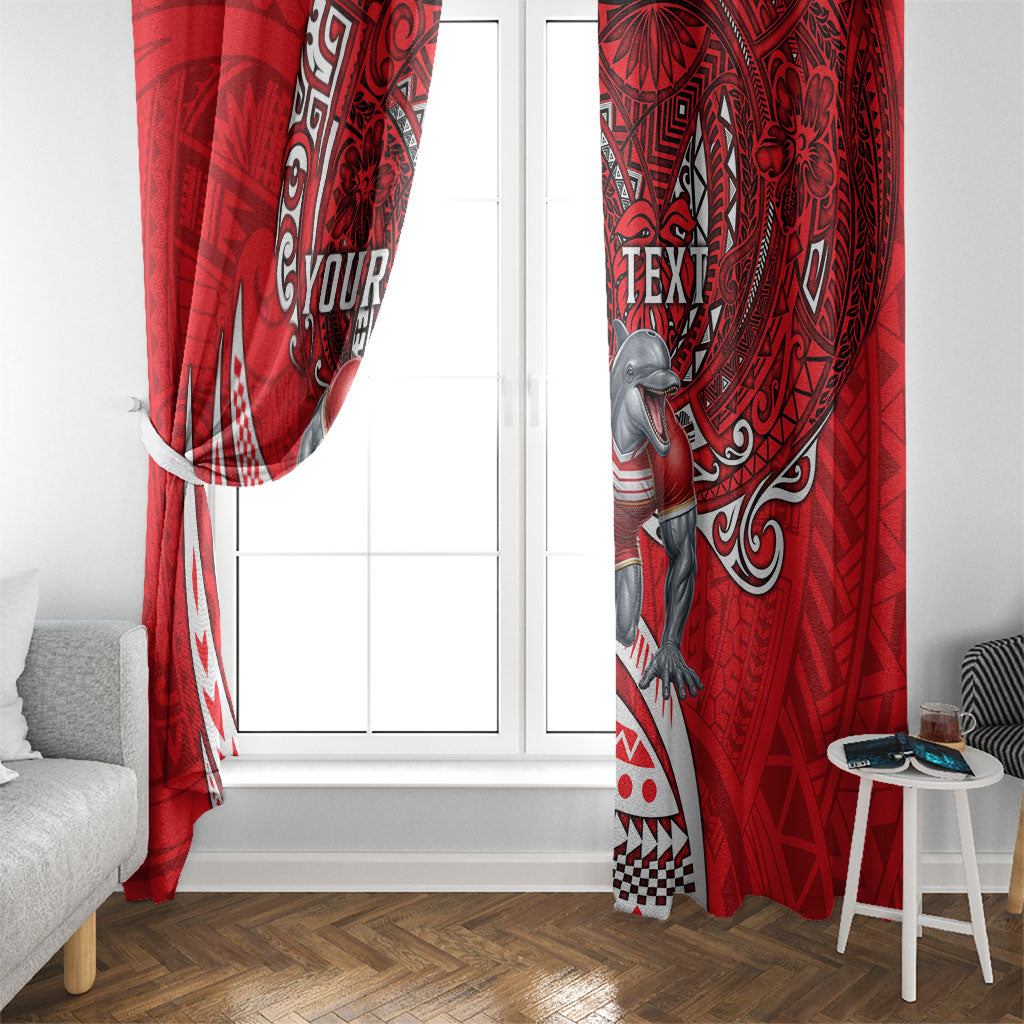 Personalised Dolphins Window Curtain Polynesian Tribal Art Style With Muscular Dolphin Mascot