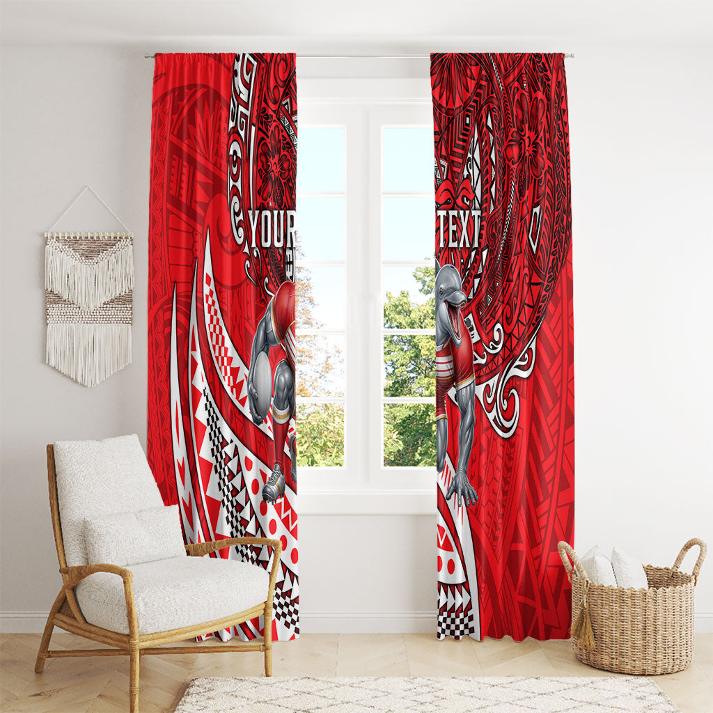 Personalised Dolphins Window Curtain Polynesian Tribal Art Style With Muscular Dolphin Mascot