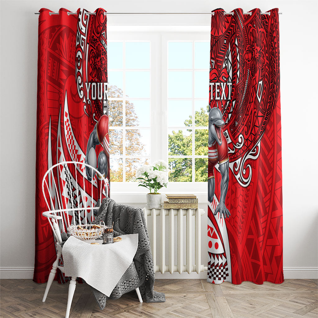 Personalised Dolphins Window Curtain Polynesian Tribal Art Style With Muscular Dolphin Mascot