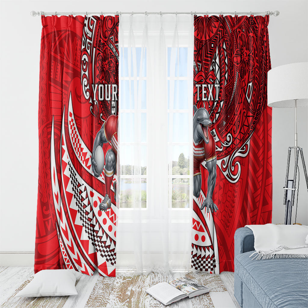 Personalised Dolphins Window Curtain Polynesian Tribal Art Style With Muscular Dolphin Mascot