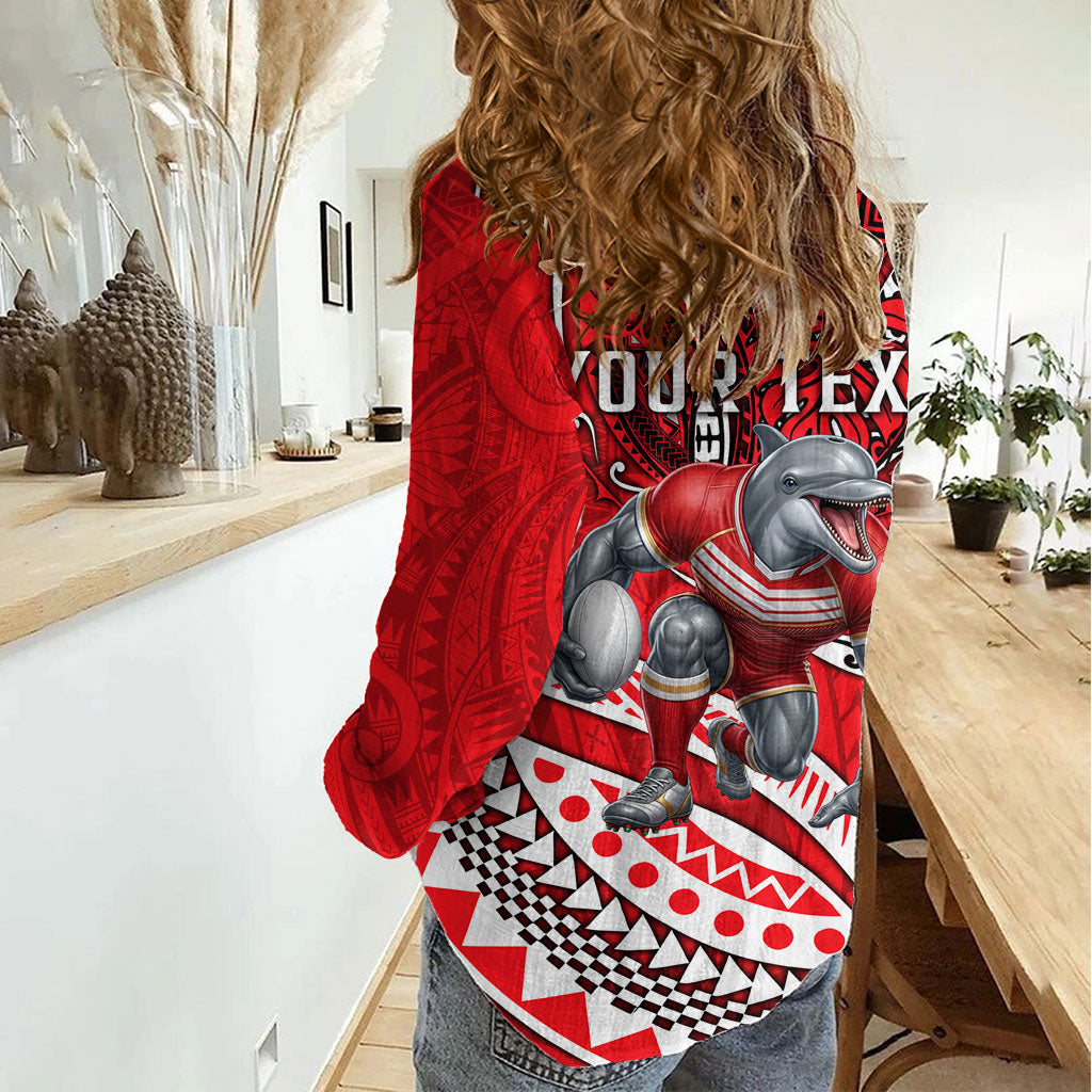 Personalised Dolphins Women Casual Shirt Polynesian Tribal Art Style With Muscular Dolphin Mascot