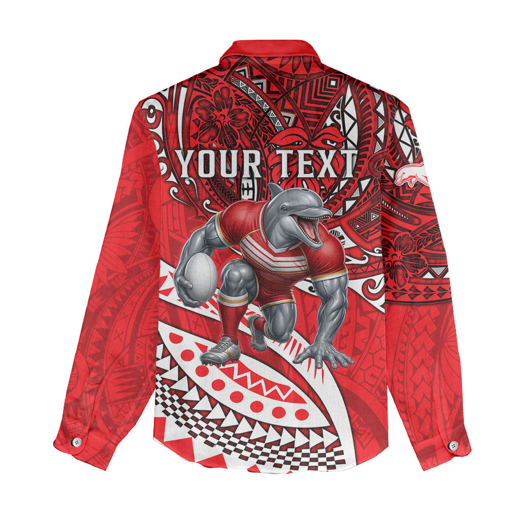 Personalised Dolphins Women Casual Shirt Polynesian Tribal Art Style With Muscular Dolphin Mascot