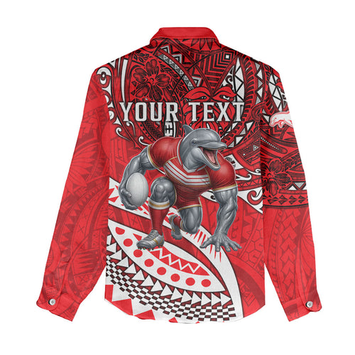 Personalised Dolphins Women Casual Shirt Polynesian Tribal Art Style With Muscular Dolphin Mascot