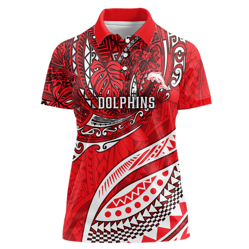 Personalised Dolphins Women Polo Shirt Polynesian Tribal Art Style With Muscular Dolphin Mascot