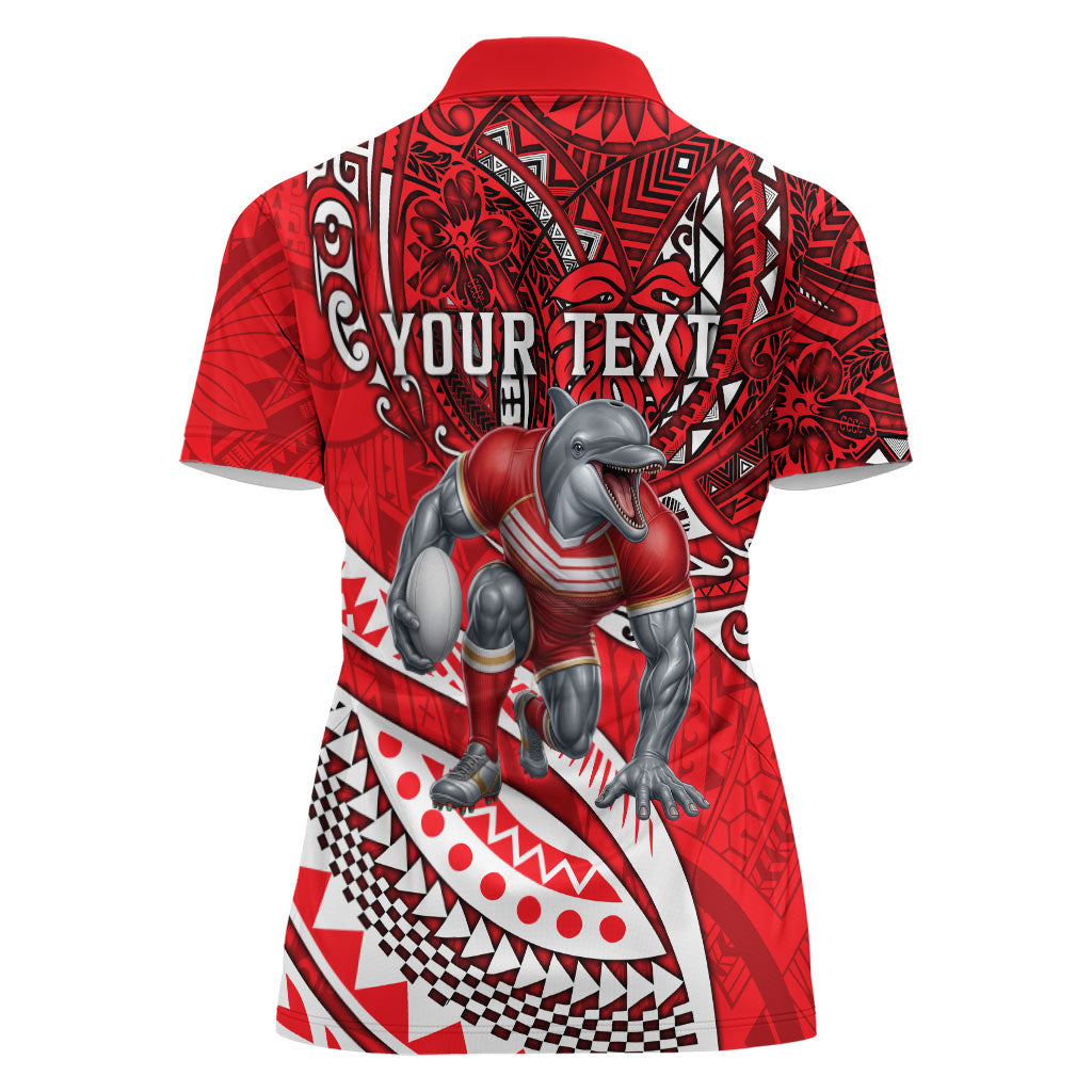 Personalised Dolphins Women Polo Shirt Polynesian Tribal Art Style With Muscular Dolphin Mascot
