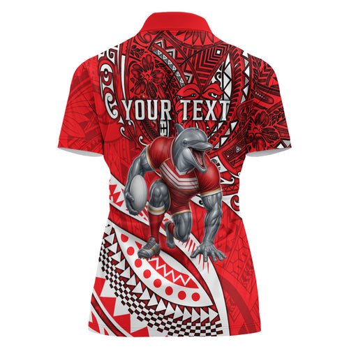 Personalised Dolphins Women Polo Shirt Polynesian Tribal Art Style With Muscular Dolphin Mascot