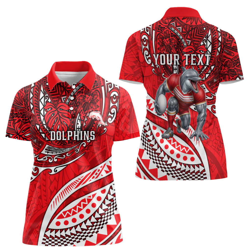 Personalised Dolphins Women Polo Shirt Polynesian Tribal Art Style With Muscular Dolphin Mascot