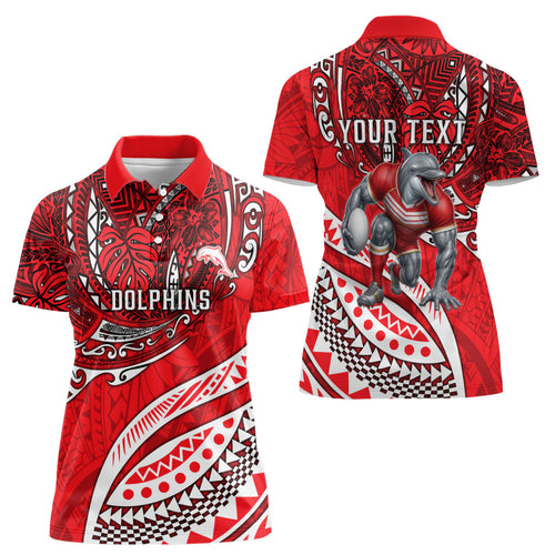 Personalised Dolphins Women Polo Shirt Polynesian Tribal Art Style With Muscular Dolphin Mascot