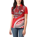 Personalised Dolphins Women Polo Shirt Polynesian Tribal Art Style With Muscular Dolphin Mascot