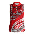 Personalised Dolphins Women Sleeveless Polo Shirt Polynesian Tribal Art Style With Muscular Dolphin Mascot