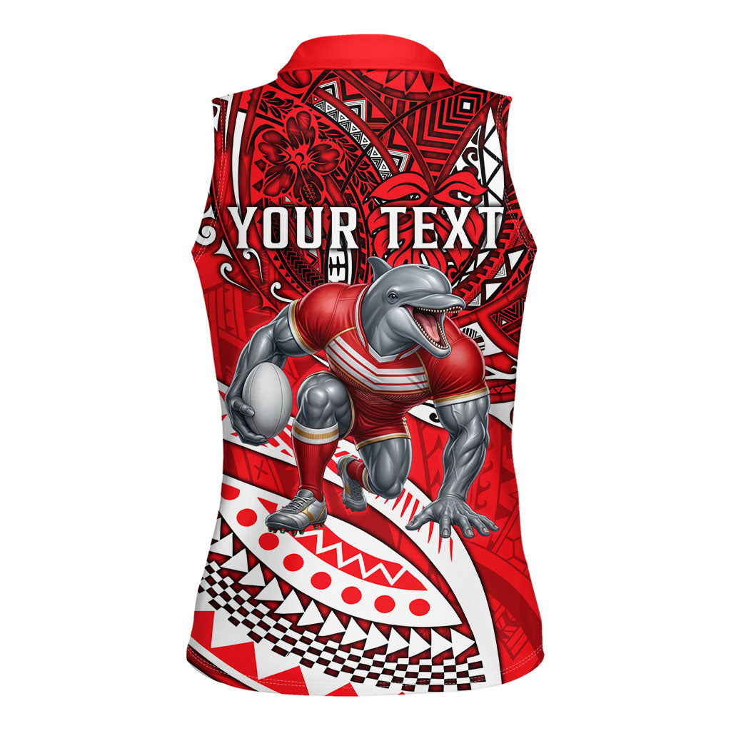 Personalised Dolphins Women Sleeveless Polo Shirt Polynesian Tribal Art Style With Muscular Dolphin Mascot