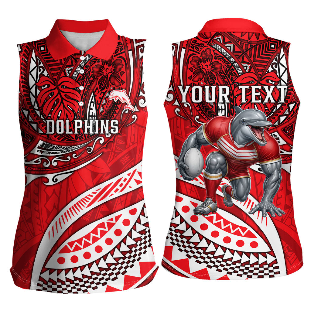 Personalised Dolphins Women Sleeveless Polo Shirt Polynesian Tribal Art Style With Muscular Dolphin Mascot