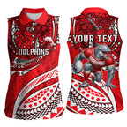 Personalised Dolphins Women Sleeveless Polo Shirt Polynesian Tribal Art Style With Muscular Dolphin Mascot