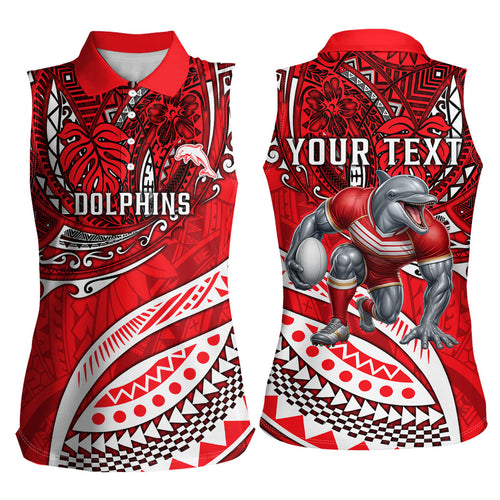 Personalised Dolphins Women Sleeveless Polo Shirt Polynesian Tribal Art Style With Muscular Dolphin Mascot