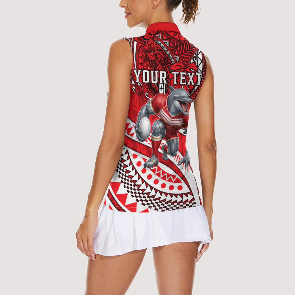 Personalised Dolphins Women Sleeveless Polo Shirt Polynesian Tribal Art Style With Muscular Dolphin Mascot