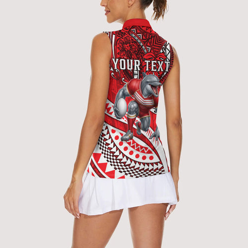 Personalised Dolphins Women Sleeveless Polo Shirt Polynesian Tribal Art Style With Muscular Dolphin Mascot