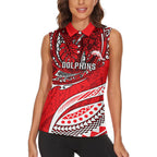 Personalised Dolphins Women Sleeveless Polo Shirt Polynesian Tribal Art Style With Muscular Dolphin Mascot