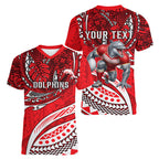 Personalised Dolphins Women V-Neck T-Shirt Polynesian Tribal Art Style With Muscular Dolphin Mascot
