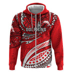 Personalised Dolphins Zip Hoodie Polynesian Tribal Art Style With Muscular Dolphin Mascot