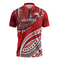 Personalised Dolphins Zipper Polo Shirt Polynesian Tribal Art Style With Muscular Dolphin Mascot