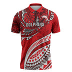 Personalised Dolphins Zipper Polo Shirt Polynesian Tribal Art Style With Muscular Dolphin Mascot