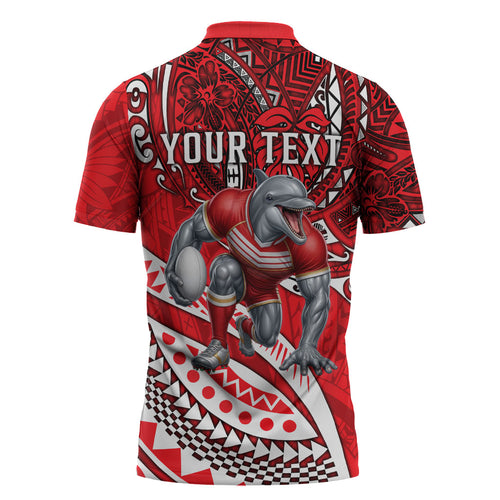 Personalised Dolphins Zipper Polo Shirt Polynesian Tribal Art Style With Muscular Dolphin Mascot