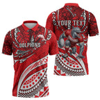 Personalised Dolphins Zipper Polo Shirt Polynesian Tribal Art Style With Muscular Dolphin Mascot