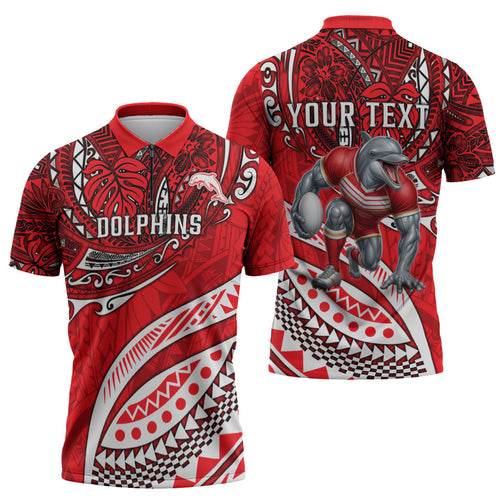 Personalised Dolphins Zipper Polo Shirt Polynesian Tribal Art Style With Muscular Dolphin Mascot