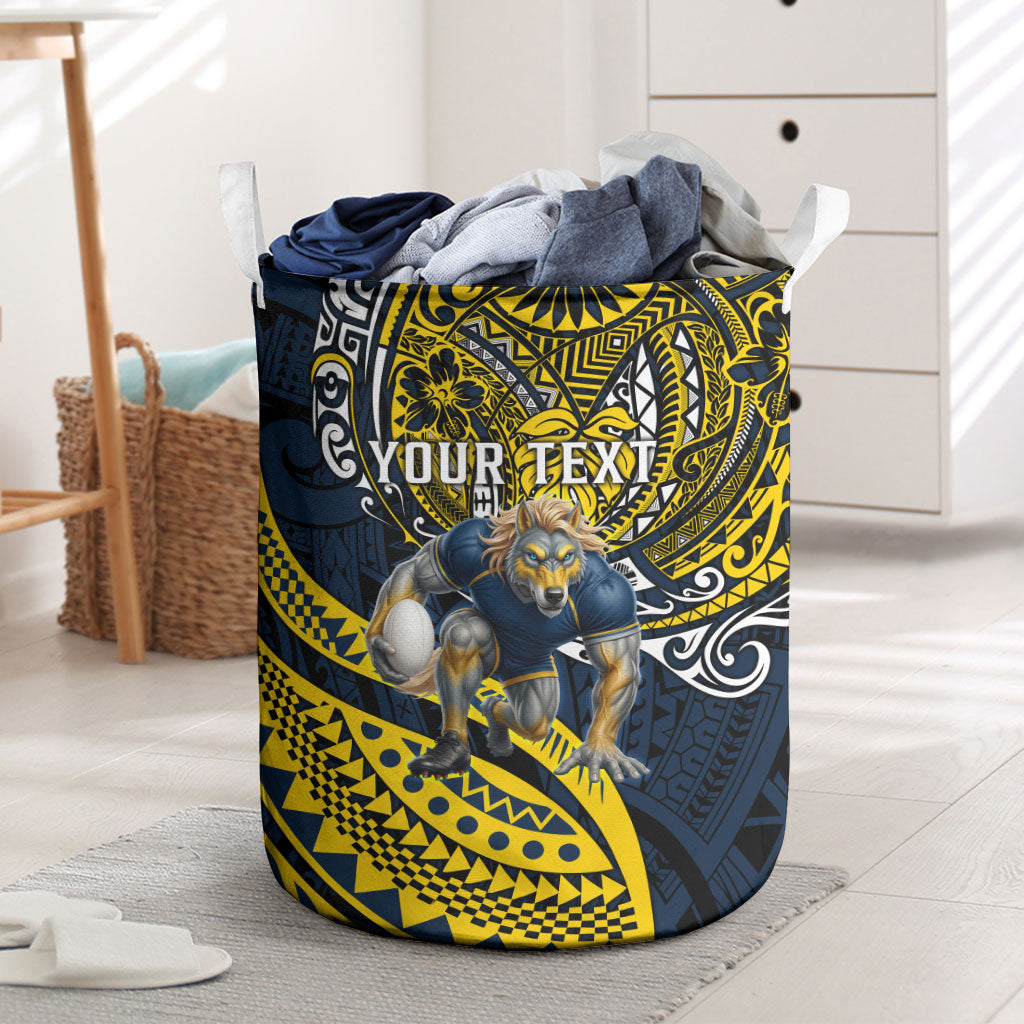 Personalised North Queensland Cowboys Laundry Basket Polynesian Tribal Art Style With Powerful Blue Heeler Mascot