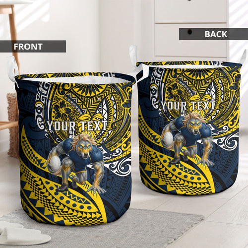Personalised North Queensland Cowboys Laundry Basket Polynesian Tribal Art Style With Powerful Blue Heeler Mascot
