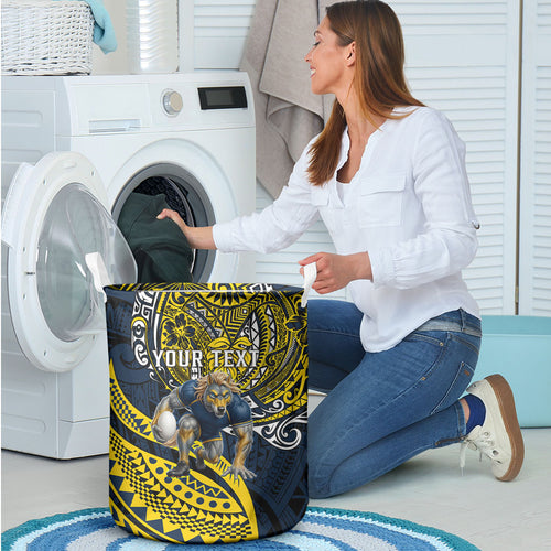 Personalised North Queensland Cowboys Laundry Basket Polynesian Tribal Art Style With Powerful Blue Heeler Mascot