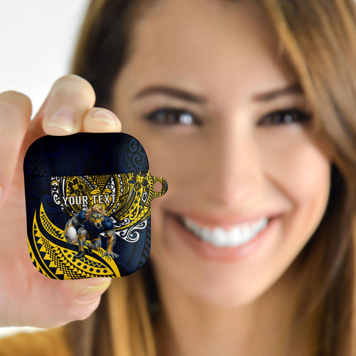 Personalised North Queensland Cowboys AirPods Case Polynesian Tribal Art Style With Powerful Blue Heeler Mascot