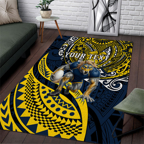 Personalised North Queensland Cowboys Area Rug Polynesian Tribal Art Style With Powerful Blue Heeler Mascot